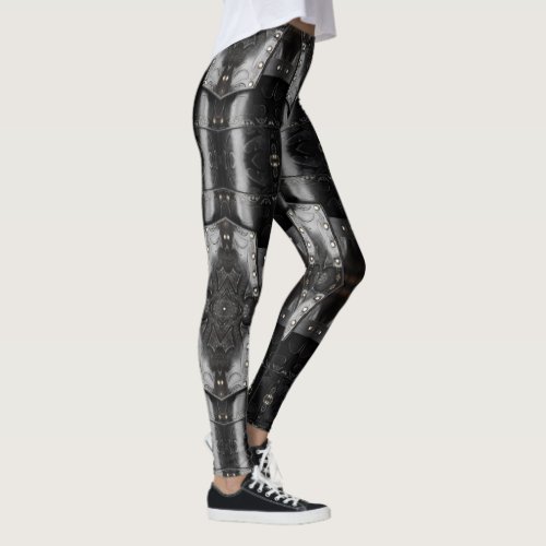 Leather Viking  Armor Abstract Design black Leggings