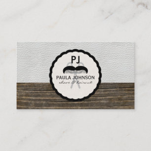 Leather Vintage Wood Barber Monogram Business Card