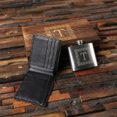 Leather Wallet Gift Set with Engraved Steel Flask (Front)