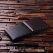 Leather Wallet Gift Set with Engraved Steel Flask (Front)