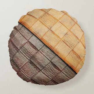 leather-weave round pillow