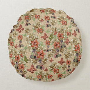 Leather wedding flowers round pillow