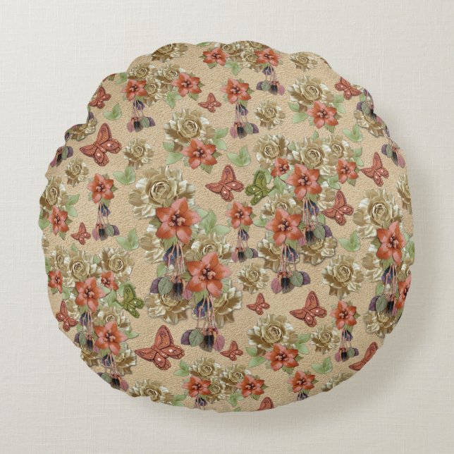 Leather wedding flowers round pillow (Front)