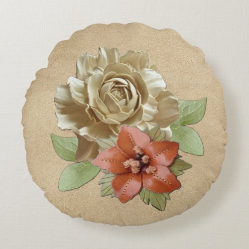 Leather wedding flowers round pillow