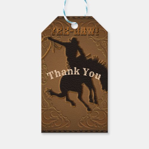 Leather Western Wild West Cowboy Birthday Party Gift Tags