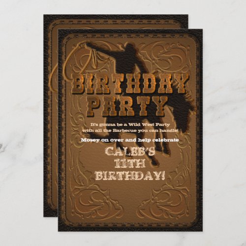 Leather Western Wild West Cowboy Birthday Party Invitation