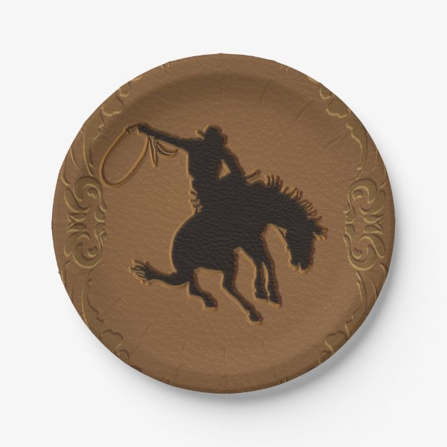 Leather Western Wild West Cowboy Birthday Party Paper Plates (Front)