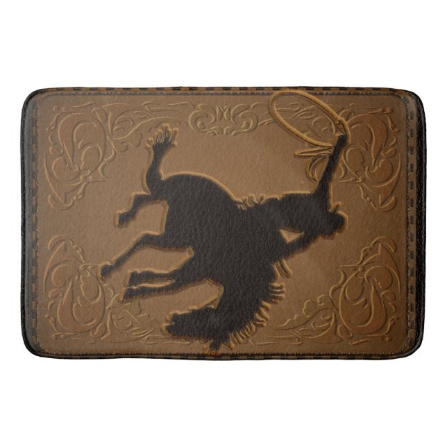 Leather Western Wild West Rustic Country Cowboy Bathroom Mat (Front)
