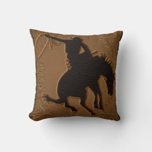 Leather Western Wild West Rustic Country Cowboy Throw Pillow