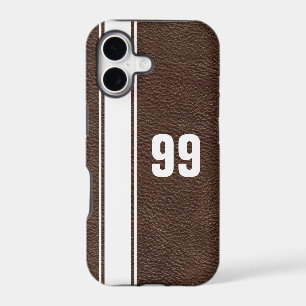 Leather & White Stripe Jersey Numbered iPhone Case