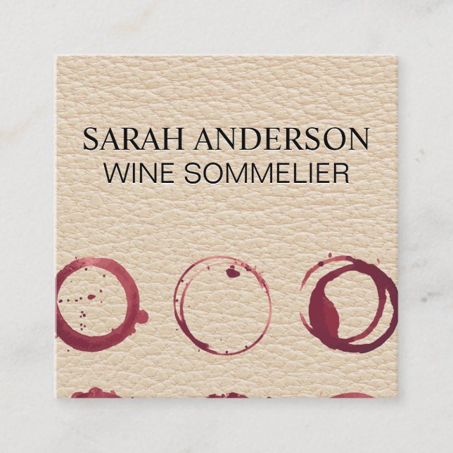 Leather Wine Stain Square Business Card (Front)