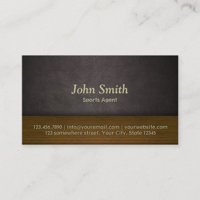 Leather & Wood Sports Agent Business Card (Front)