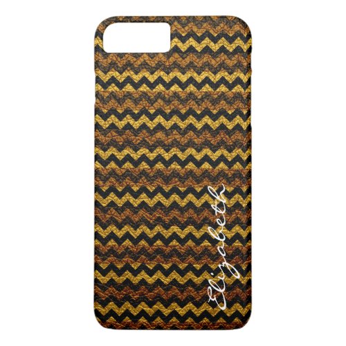 Leather Yellow Brown Chevron Stripes Pattern iPhone 8 Plus7 Plus Case