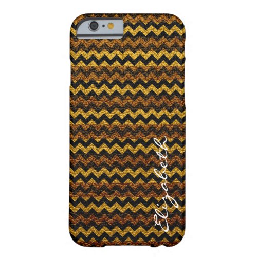 Leather Yellow Brown Chevron Stripes Pattern Barely There iPhone 6 Case