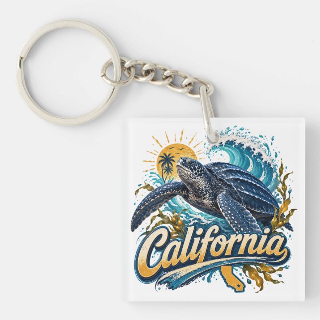 Leatherback Turtle California Coastal Art Keychain (Front)