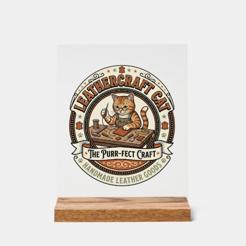 Leathercraft Cat Leathercraft Cat Vintage Vector A Acrylic Sign
