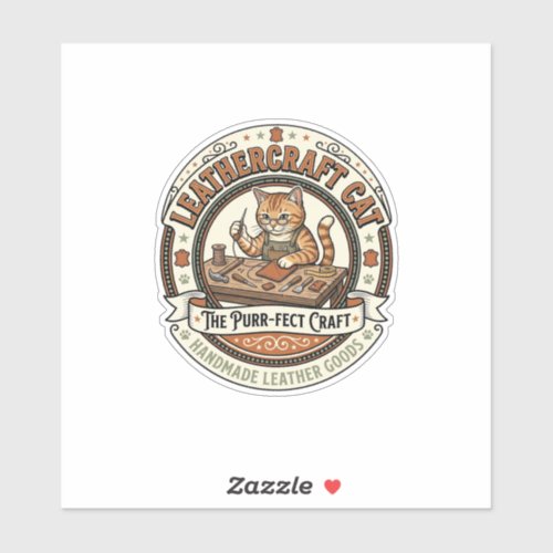 Leathercraft Cat Leathercraft Cat Vintage Vector A Sticker