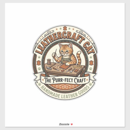 Leathercraft Cat Leathercraft Cat Vintage Vector A Sticker