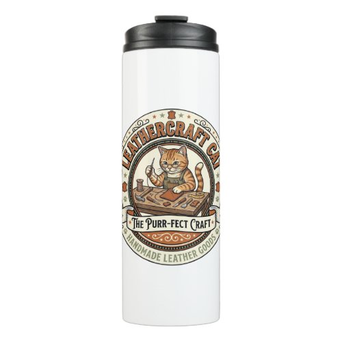 Leathercraft Cat Leathercraft Cat Vintage Vector A Thermal Tumbler