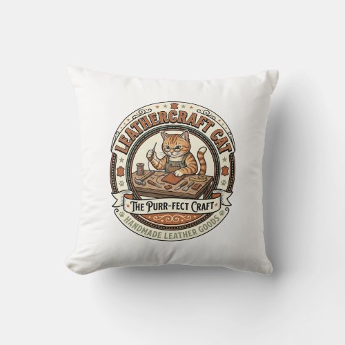 Leathercraft Cat Leathercraft Cat Vintage Vector A Throw Pillow