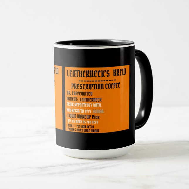 LEATHERNECK'S BREW PRESCRIPTION COFFEE MUG (Front Right)