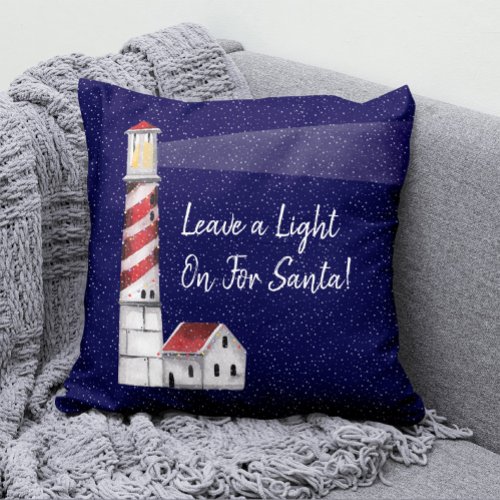 Leave a Light on for Santa Nautical Christmas Throw Pillow