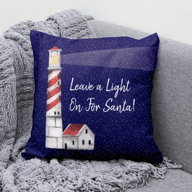 Leave a Light on for Santa Nautical Christmas Throw Pillow (Creator Uploaded)