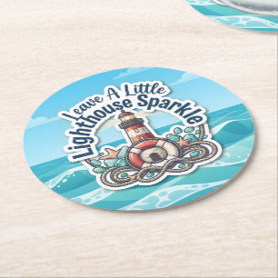Leave A Little Lighthouse Sparkle Round Paper Coaster