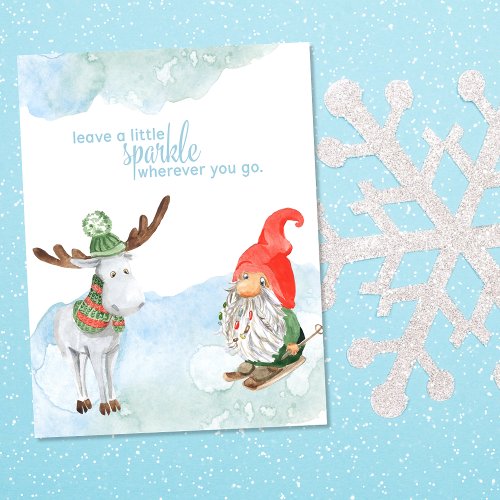 Leave A Little Sparkle Gnome Deer Holiday Postcard