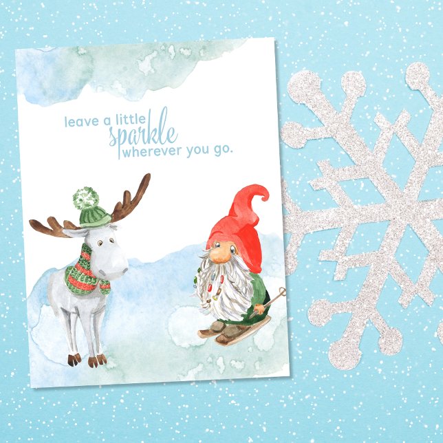 Leave A Little Sparkle Gnome Deer Holiday Postcard (Creator Uploaded)