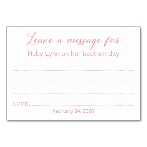 Leave A Message Baptism Christening Cards Pink