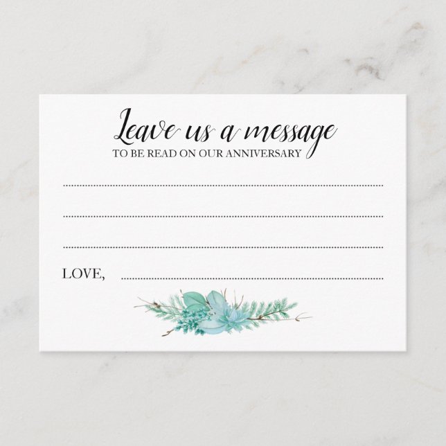 Leave A Message Botanical Greenery Wedding Advice Card (Front)