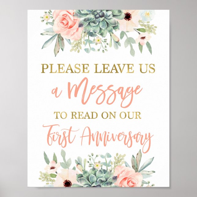 Leave a message wedding succulents sign (Front)