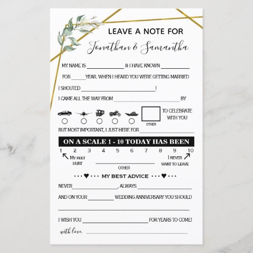 Leave a Note bilingual greenery gold wedding