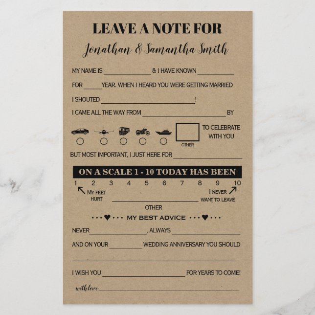 Leave a note for Newlywed bilingual rustic wedding (Front)