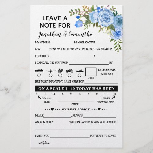 Leave a Note for Newlyweds Bilingual Wedding Card Flyer