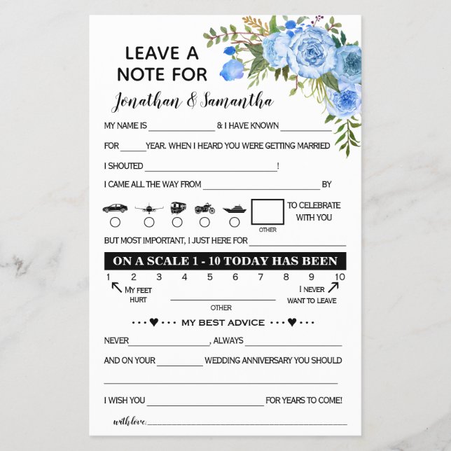 Leave a Note for Newlyweds Bilingual Wedding Card Flyer (Front)