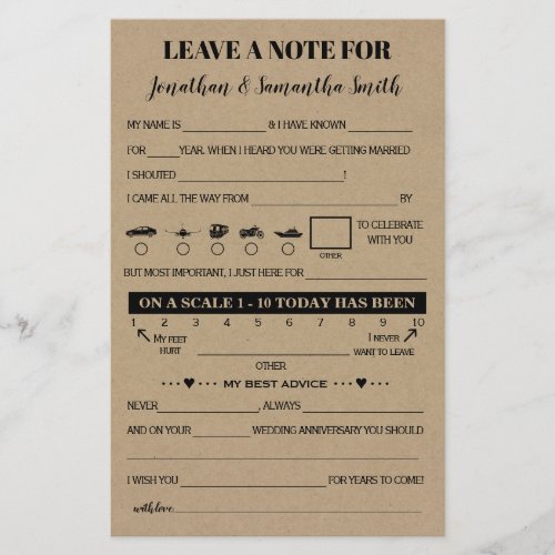 Leave a Note to Couple Rustic Wedding Game Card Flyer