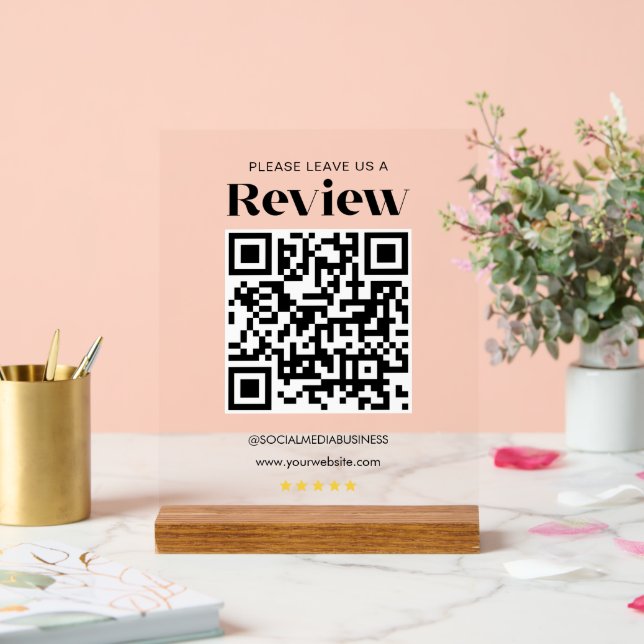Leave a Review QR Code Personalized Social Media Acrylic Sign (Wedding)