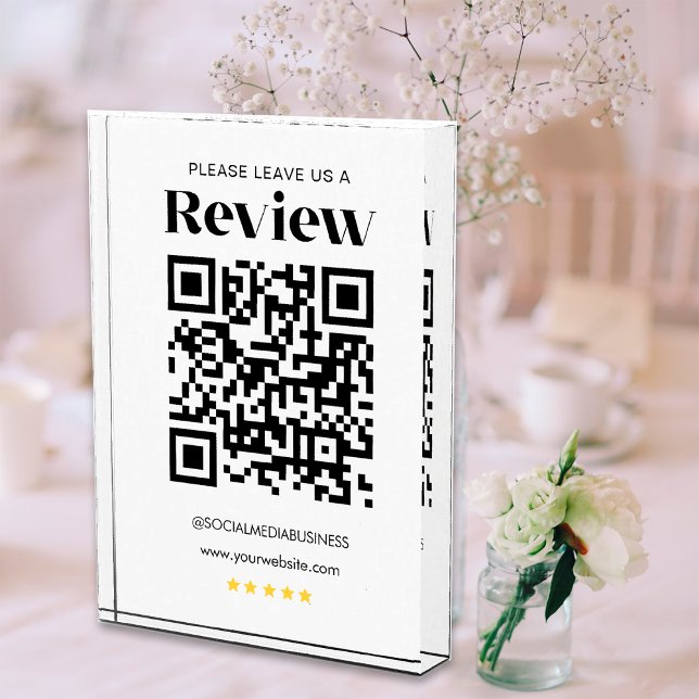 Leave a Review QR Code Personalized Social Media Photo Block (Front)
