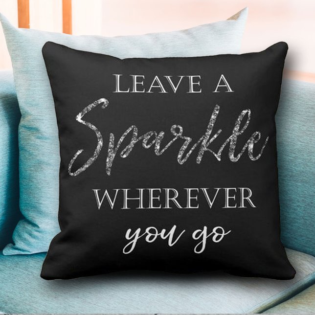 Leave a Sparkle Wherever You Go Cute Black White Throw Pillow (Creator Uploaded)