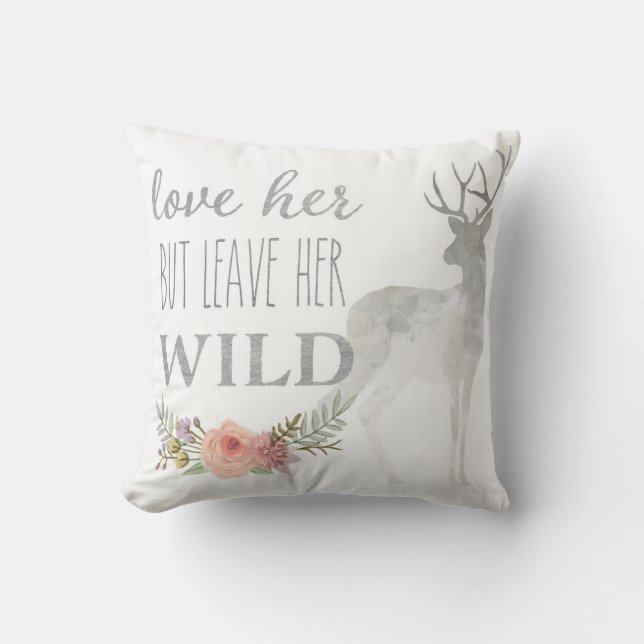 Leave Her Wild Boho Deer Nursery Pillow Woodland (Front)