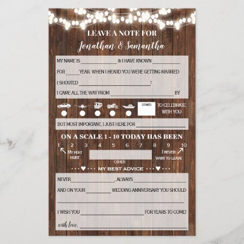 Leave Note for Couple Western Wedding Card Flyer