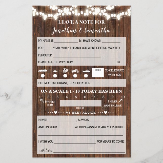 Leave Note for Couple Western Wedding Card Flyer (Front)