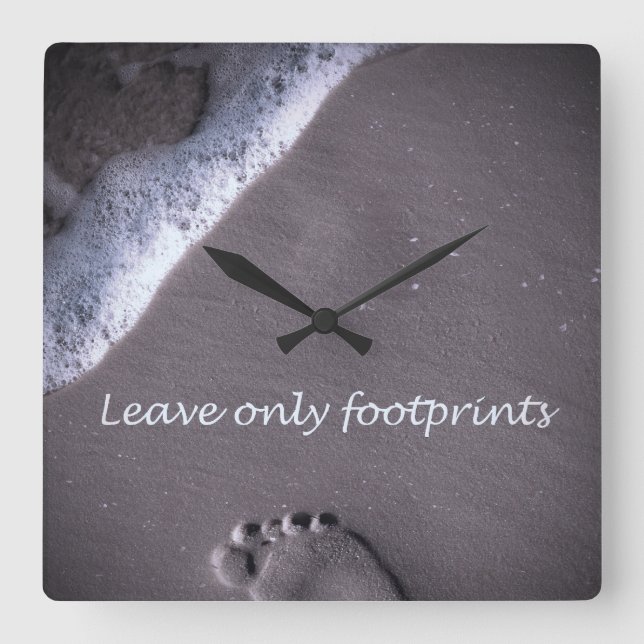 Leave Only Footprints - Grey Square Wall Clock (Front)