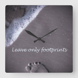 Leave Only Footprints - Grey Square Wall Clock