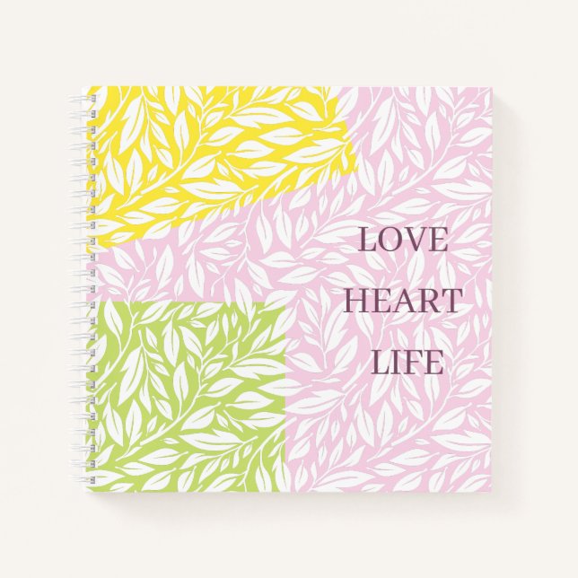 Leave pattern transparent artwork with color block notebook (Front)