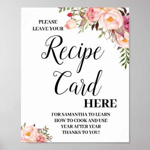 Leave recipe card here bridal shower sign