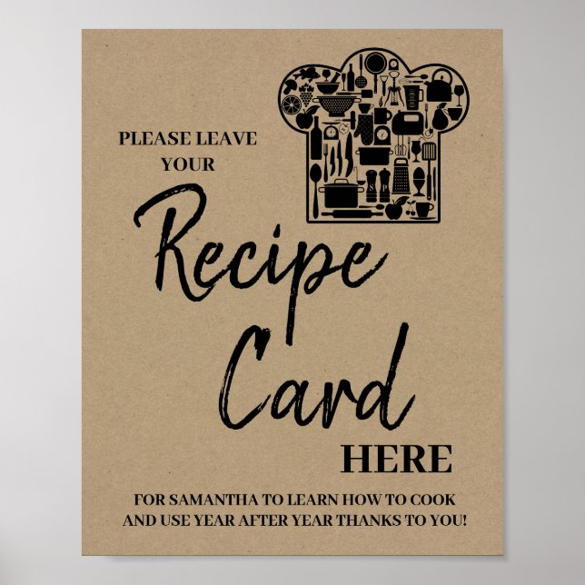 Leave recipe card here bridal shower sign (Front)