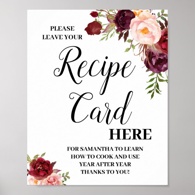 Leave recipe card here bridal shower sign (Front)